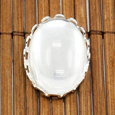 Brass Cabochon Settings and Oval Transparent Clear Glass Cabochons for DIY Jewelry Making KK-MSMC015-14S-RS-1
