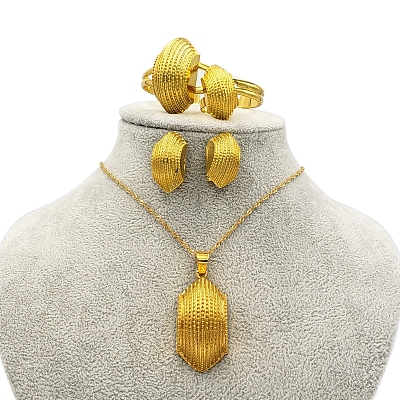 Hexagon Alloy Pendant Necklaces & Hoop Earrings & Cuff Bangles & Rings for Women FS-WG5B3B6-01-1
