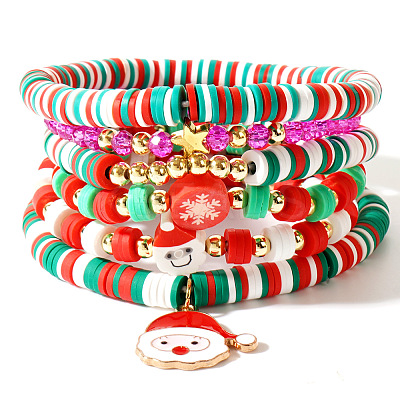 Pearl Clay Heishi Beaded Stretch Bracelets BQ7827-4-1