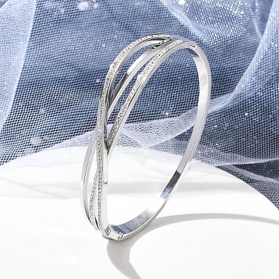 304 Stainless Steel Polymer Clay Rhinestone Hinged Bangles for Women BJEW-A011-16P-1