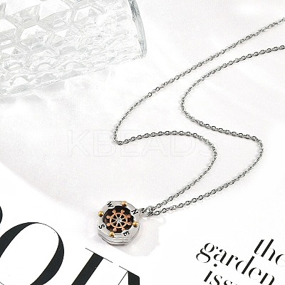 304 Stainless Steel Clear Cubic Zirconia Compass Pendant Cable Chain Necklaces for Women NJEW-F331-03GP-1
