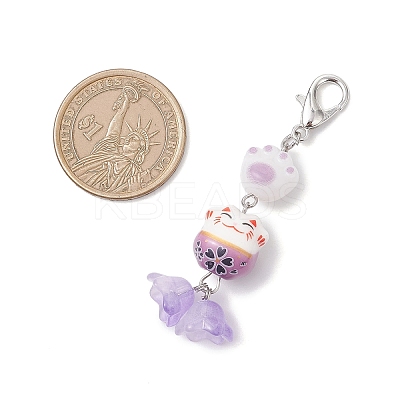 4Pcs Maneki Neko Handmade Porcelain Beads Pendant Decorations HJEW-JM04252-1