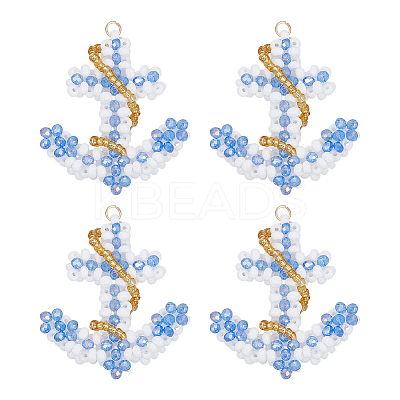 4Pcs Glass Seed Beaded Anchor Pendants PALLOY-GO00066-1