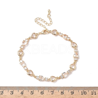 Cubic Zirconia Heart Link Bracelets BJEW-L711-02G-09-1