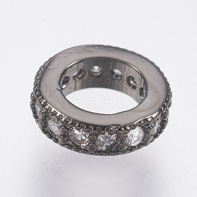 Brass Micro Pave Cubic Zirconia Rondelle Wheel European Beads LS-ZIRC-F083-094B-RS-1