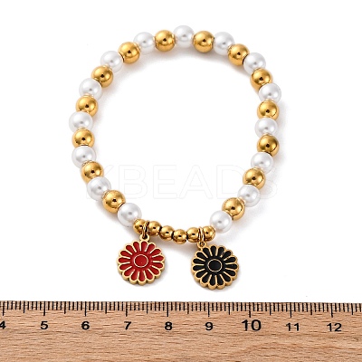 201 Stainless Steel Round Beaded Stretch Bracelets BJEW-C090-03G-A-1