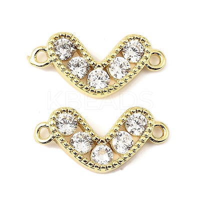 Brass Pave Clear Cubic Zirconia Heart Connector Charms KK-M324-11G-1