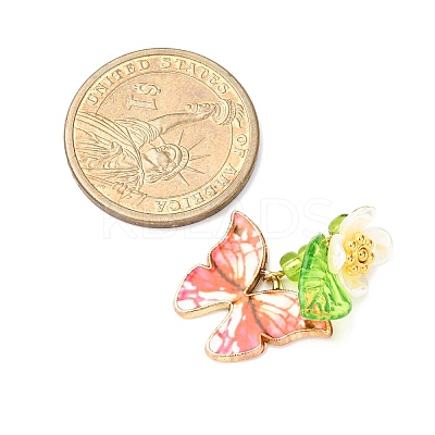 8Pcs 8 Colors Glass Seed Beaded Butterfly & Flower Pendants PALLOY-JF04461-1