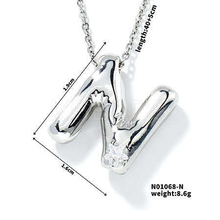 Brass Pave Clear Cubic Zirconia Shiny Balloon Letter Pendant Necklaces IT0451-11-1