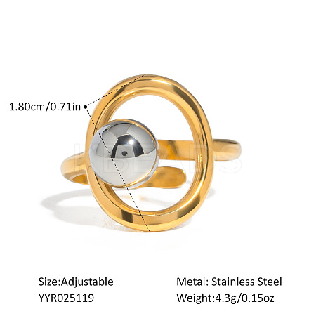 European Style Hollow Design Stainless Steel Beaded Adjustable Open Cuff Rings ZU9443-6-1