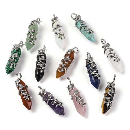 Natural & Synthetic Mixed Gemstone Double Terminal Pointed Pendants G-C144-03P-1