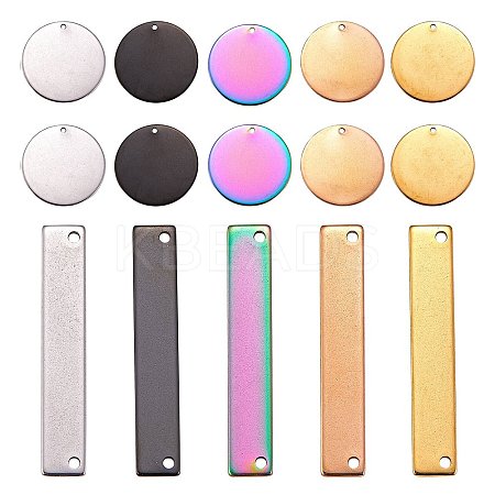 20Pcs 10 Style 304 Stainless Steel Flat Round Pendants & Rectangle Connector Charms Ion Plating(IP) FIND-SZ0002-35-1