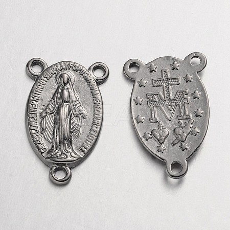Holy Oval Carved Virgin Mary Tibetan Style Alloy Chandelier Component Links X-TIBEP-LF0961YKG-B-FF-1