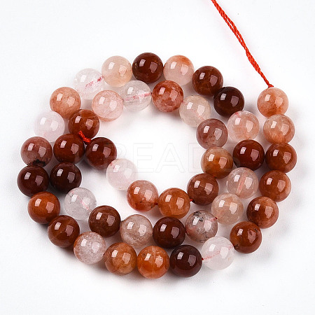 Natural Red Hematoid Quartz Beads Strands G-T140-8mm-01-1