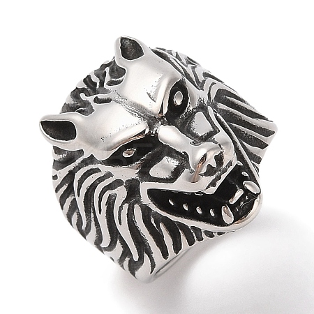 Viking 304 Stainless Steel Wolf Head Wide Finger Rings for Mens RJEW-U005-16A-AS-1
