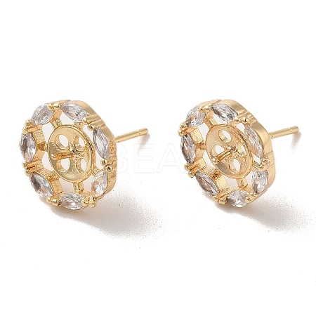 Golden Brass Micro Pave Cubic Zirconia Stud Earring Findings LS-KK-P253-05A-G-1