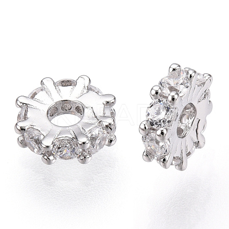 Rhodium Plated 925 Sterling Silver Micro Pave Clear Cubic Zirconia Spacer Beads LS-STER-T007-15P-1