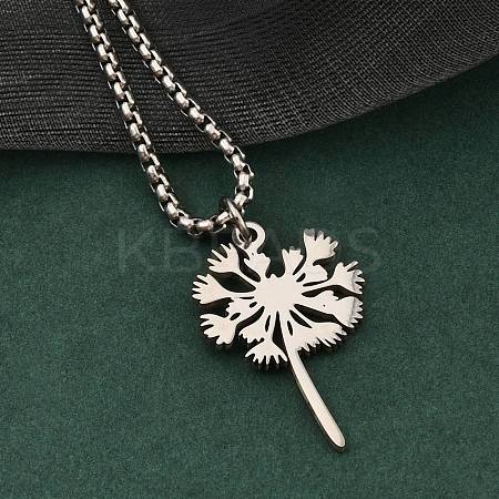 201 Stainless Steel Laser Cut Dandelion Pendant Box Chain Necklaces for Women NJEW-Q004-07P-1