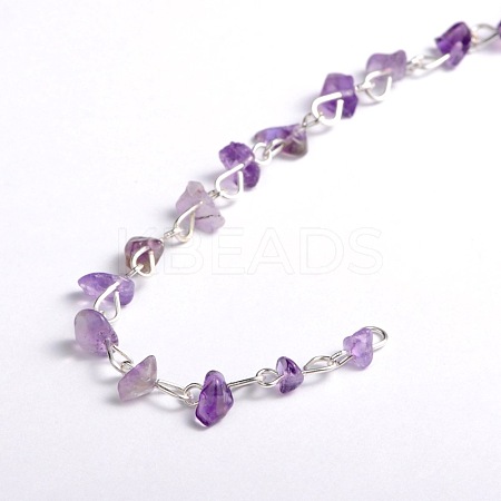 Handmade Natural Amethyst Chips Beads Chains for Necklaces Bracelets Making AJEW-JB00043-04-1