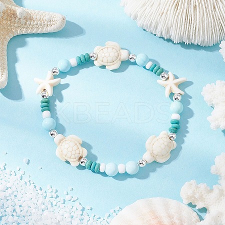 Dyed Synthetic Turquoise & Natural Howlite Beads Bracelets for Women BJEW-JB11794-01-1