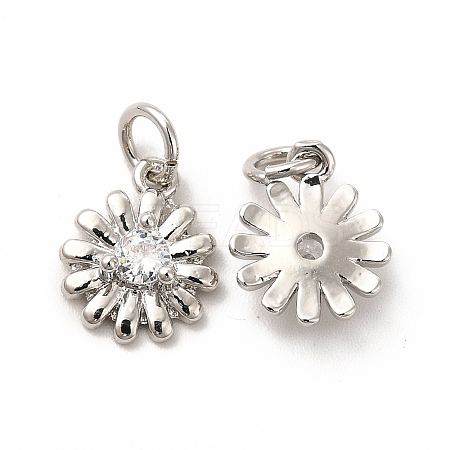 Rack Plating Brass Cubic Zirconia Flower Pendants KK-H436-02P-1