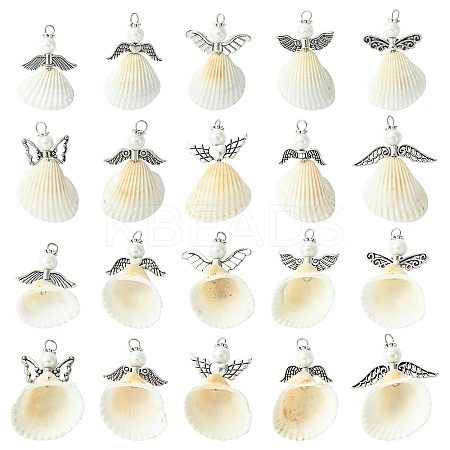 50Pcs 10 Styles Shell & Alloy Pendants PALLOY-CJ00044-1