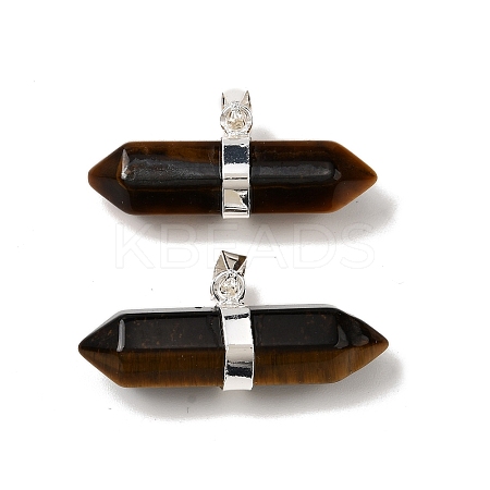 Natural Tiger Eye Double Terminal Pointed Pendants G-NH0001-15P-08-1