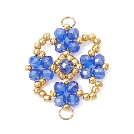 Electroplate Glass Beaded Flower Connector Charms PALLOY-MZ01297-02-1