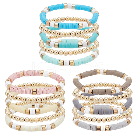 3 Sets 3 Colors Polymer Clay Heishi Surfer Stretch Bracelets Set BJEW-AN0001-30-1