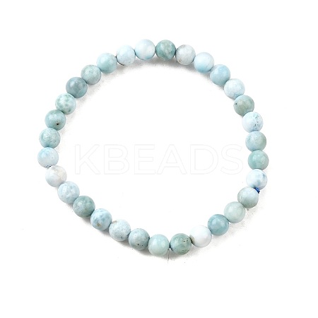 Natural Larimar/Pectolite Round Beaded Stretch Bracelet BJEW-A120-01A-1