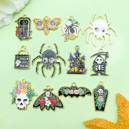 12Pcs Halloween Theme Alloy Enamel Pendants ENAM-G231-01G-1