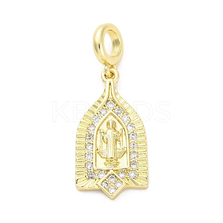 Brass Micro Pave Cubic Zirconia Saint European Dangle Charms KK-D325-27G-06-1