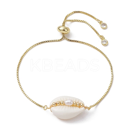 Natural Shell & Pearl Links Slider Bracelet BJEW-JB09691-1