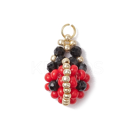 Glass Seed Beads Ladybird Pendants PALLOY-MZ00453-1