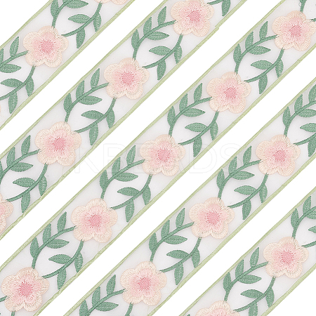 5 Yards Chinese Style Embroidery Organza Ribbons OCOR-FG0002-18-1