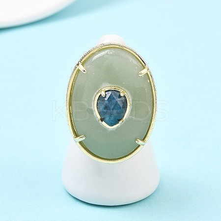 Natural Green Aventurine & Apatite Oval Cuff Rings G-P599-01G-02-1