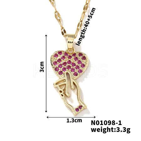 Brass Micro Inlaid Cubic Zirconia Heart with Hand Pendant Elegant Fashion Necklaces for Women DA5797-1-1