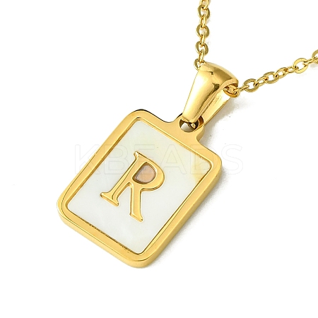 Ion Plating(IP) Rectangle with Initial Letter 304 Stainless Steel Pendant Necklace NJEW-R265-04G-R-1