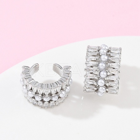 C-Shaped Brass Micro Pave Clear Cubic Zirconia Cuff Earrings EJEW-Z111-02P-1