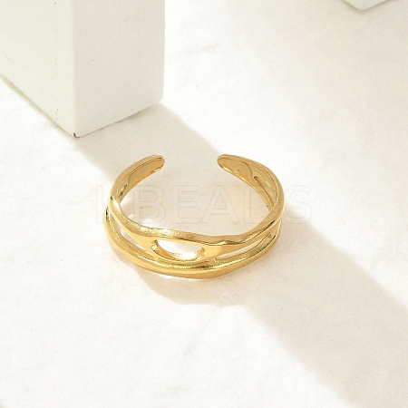 Hollow Out 304 Stainless Steel Cuff Rings for Women LS-RJEW-G338-23G-1