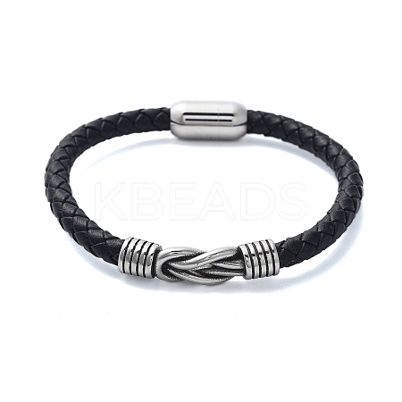 Men's Braided Black PU Leather Cord Bracelets BJEW-K243-60AS-1