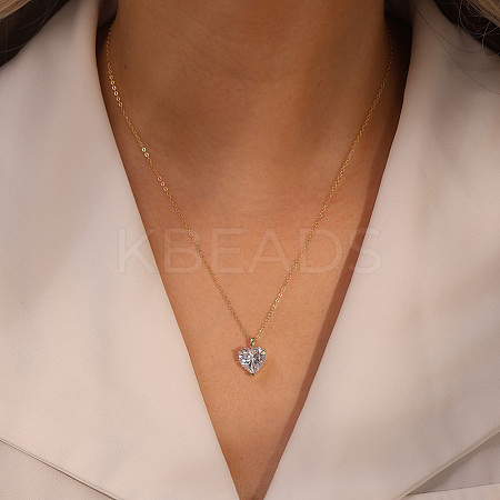 925 Sterling Silver Pave Clear Cubic Zirconia Heart Pendant Necklaces NJEW-G172-07G-1