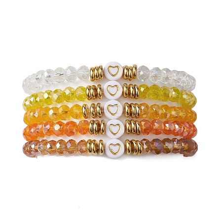 5Pcs Glass & Brass & Acrylic Beaded Stretch Bracelets Set BJEW-JB09677-03-1