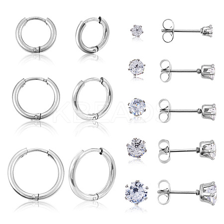 16Pcs 8 Style Clear Cubic Zirconia Stud Earrings & Titanium Steel Huggie Hoop Earrings DIY-TA0004-54-1