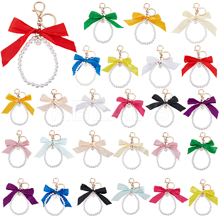 26Pcs Acrylic & Polyester Bowknot & Alloy Enamel Pendant Decoration HJEW-PH01949-1