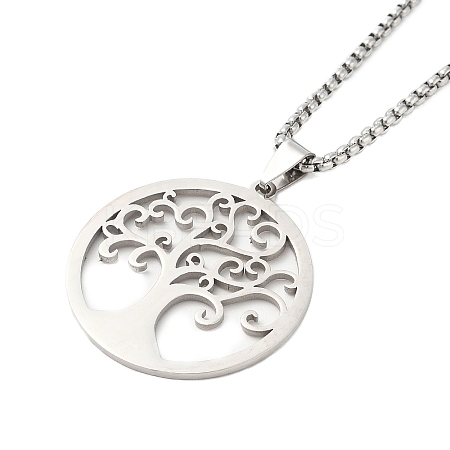 Non-Tarnish 201 Stainless Steel Box Chain Tree of Life Pendant Necklaces for Women Men LS-NJEW-U005-04P-1