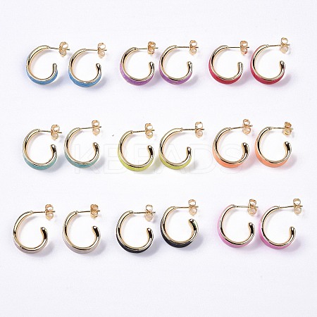 Brass Enamel Stud Earrings EJEW-A093-08G-1