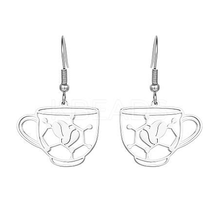 Non-Tarnish Coffee Cup Shape 304 Stainless Steel Dangle Earrings LY4218-1-1