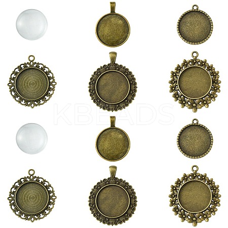 DIY Blank Round Glass & Tibetan Style Alloy Pendant Making Kits DIY-FS0006-10-1
