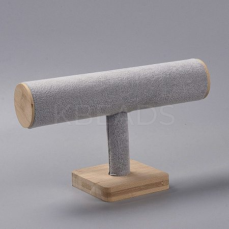 Velvet T-Shaped Bar Bracelet Display Stands with Wooden Base AJEW-WH0471-148C-1